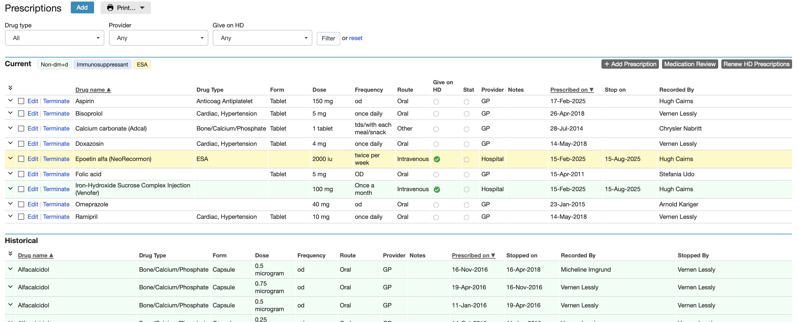 Prescriptions Screen